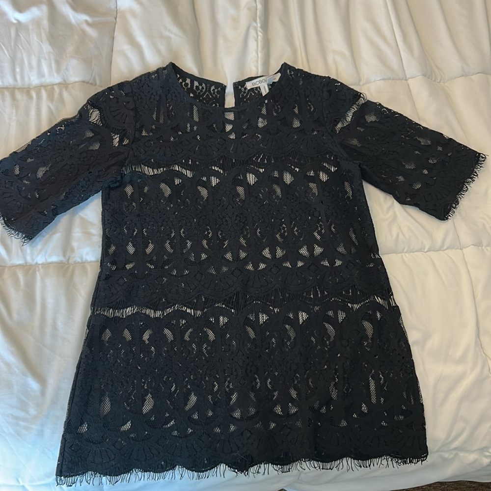 Delicate Black Lace Short Sleeve Top by BCBG Size XS